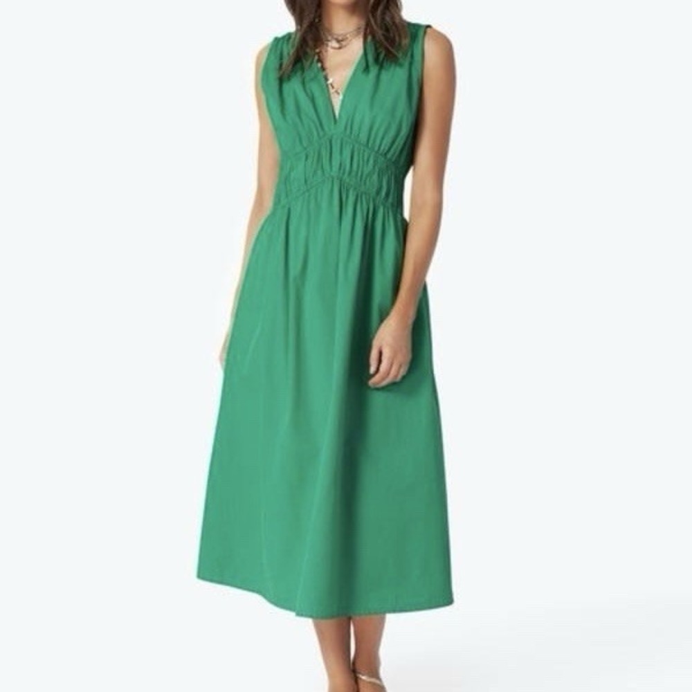 Xirena Green Cyra Ruched Cotton Poplin Dress Women's size Small in Green